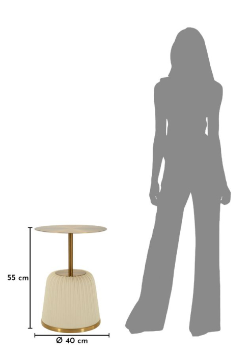 Masuta laterala rotunda metal auriu si piele alba 40x55 cm [6]