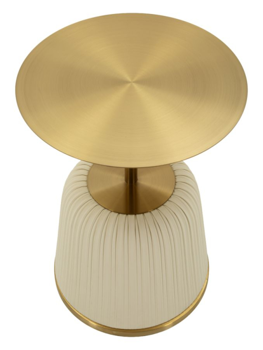 Masuta laterala rotunda metal auriu si piele alba 40x55 cm [2]