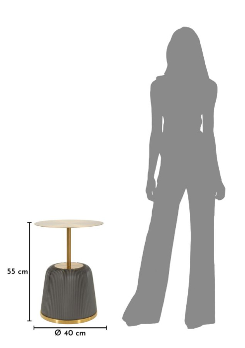 Masuta laterala rotunda metal si piele gri 40x55 cm [6]