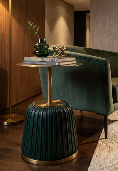 Masuta laterala rotunda metal si piele verde 40x55 cm [5]