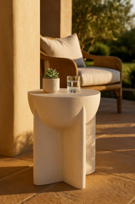 Masuta laterala rotunda crem efect piatra 33.5x48.5 cm [4]