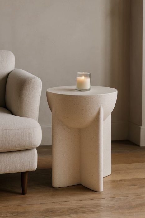 Masuta laterala rotunda crem efect piatra 33.5x48.5 cm [2]