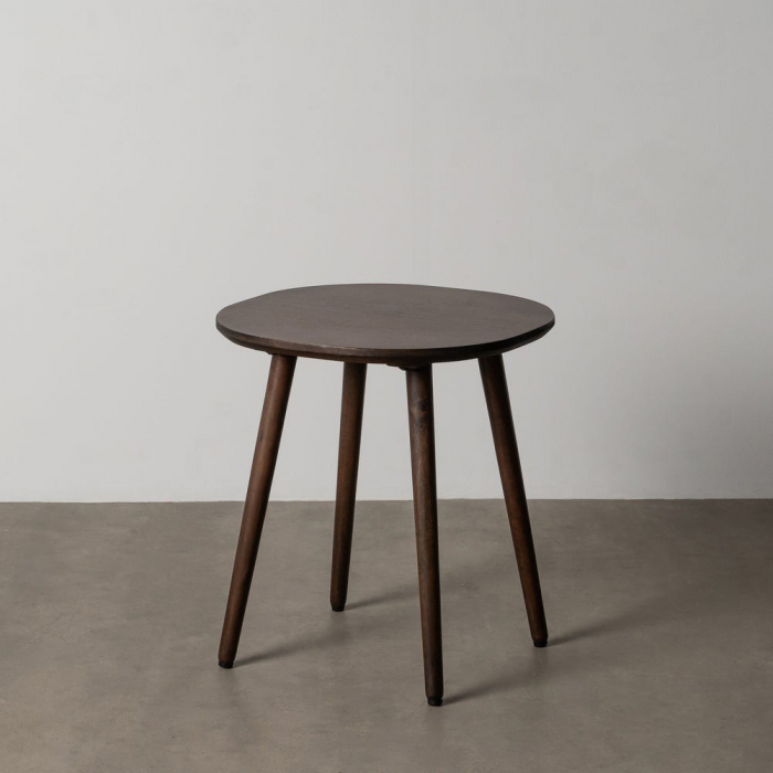Măsuță laterală rotundă maro închis din lemn de mango design mid-century modern [1]