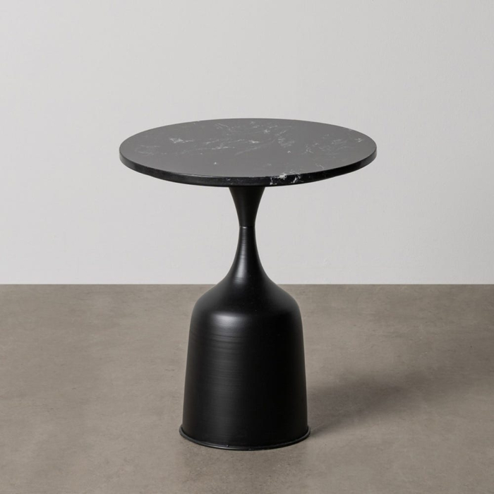 Măsuță laterală rotundă marmură neagră și metal sculpturală [1]