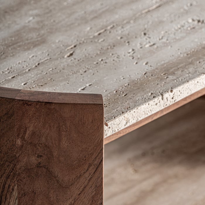 Măsuță două niveluri travertin și acacia cu design italian. [4]