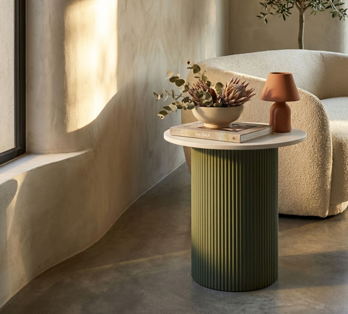 Masuta laterala verde alb din metal si marmura artificiala pentru living [5]