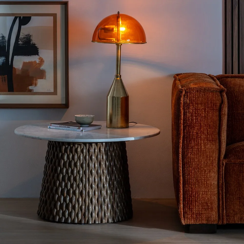 Masuta living rotunda marmura alba, lemn de mango - CreativDeco.ro [3]