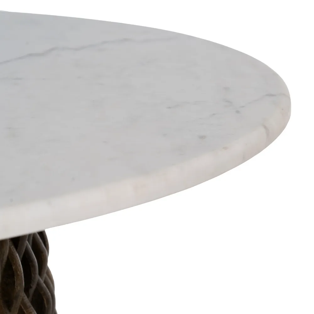 Masuta living rotunda marmura alba, lemn de mango - CreativDeco.ro [5]