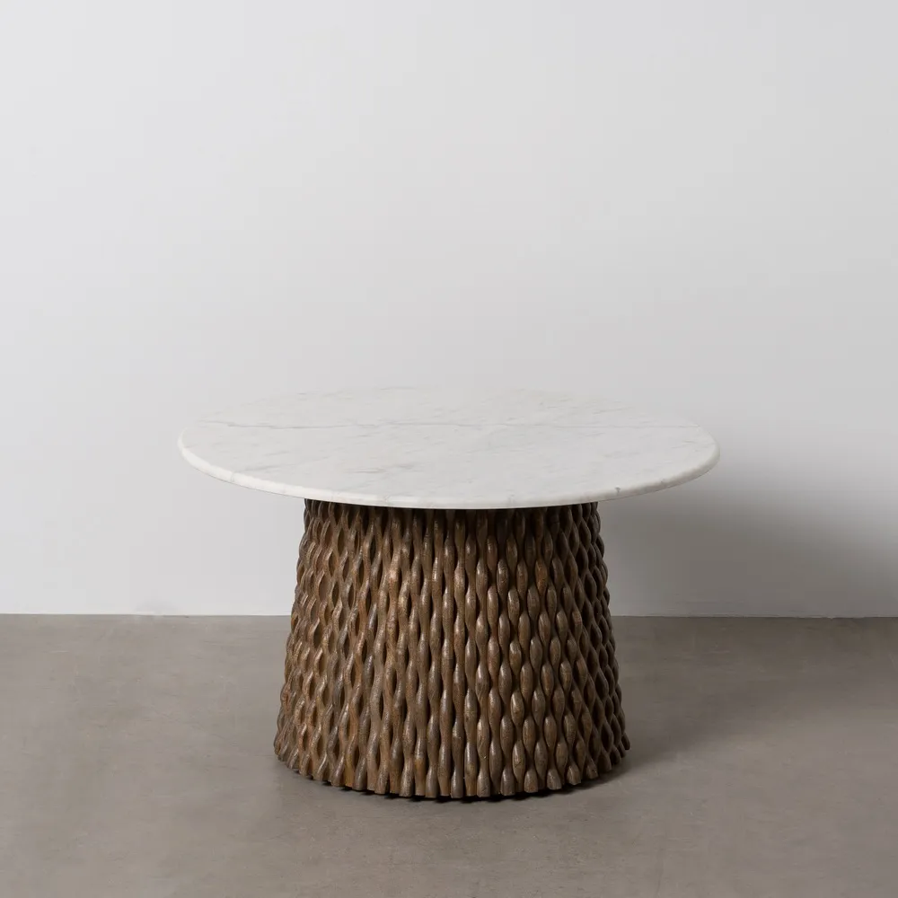Masuta living rotunda marmura alba, lemn de mango - CreativDeco.ro [2]