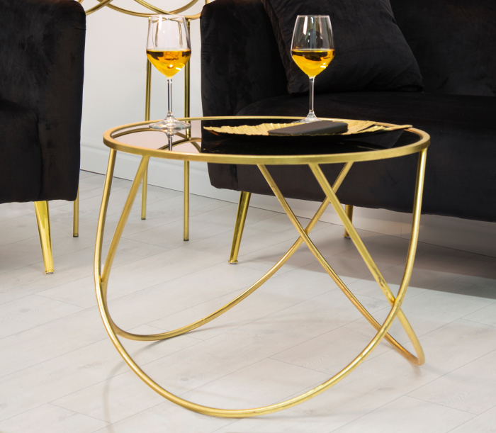 Masuta rotunda aurie cu blat negru Ring [2]