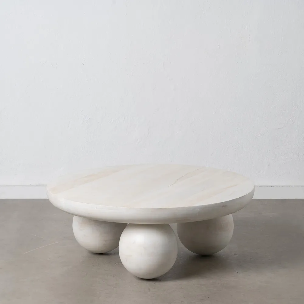 Masuta rotunda sufragerie Madera, lemn mango, alb invechit [3]