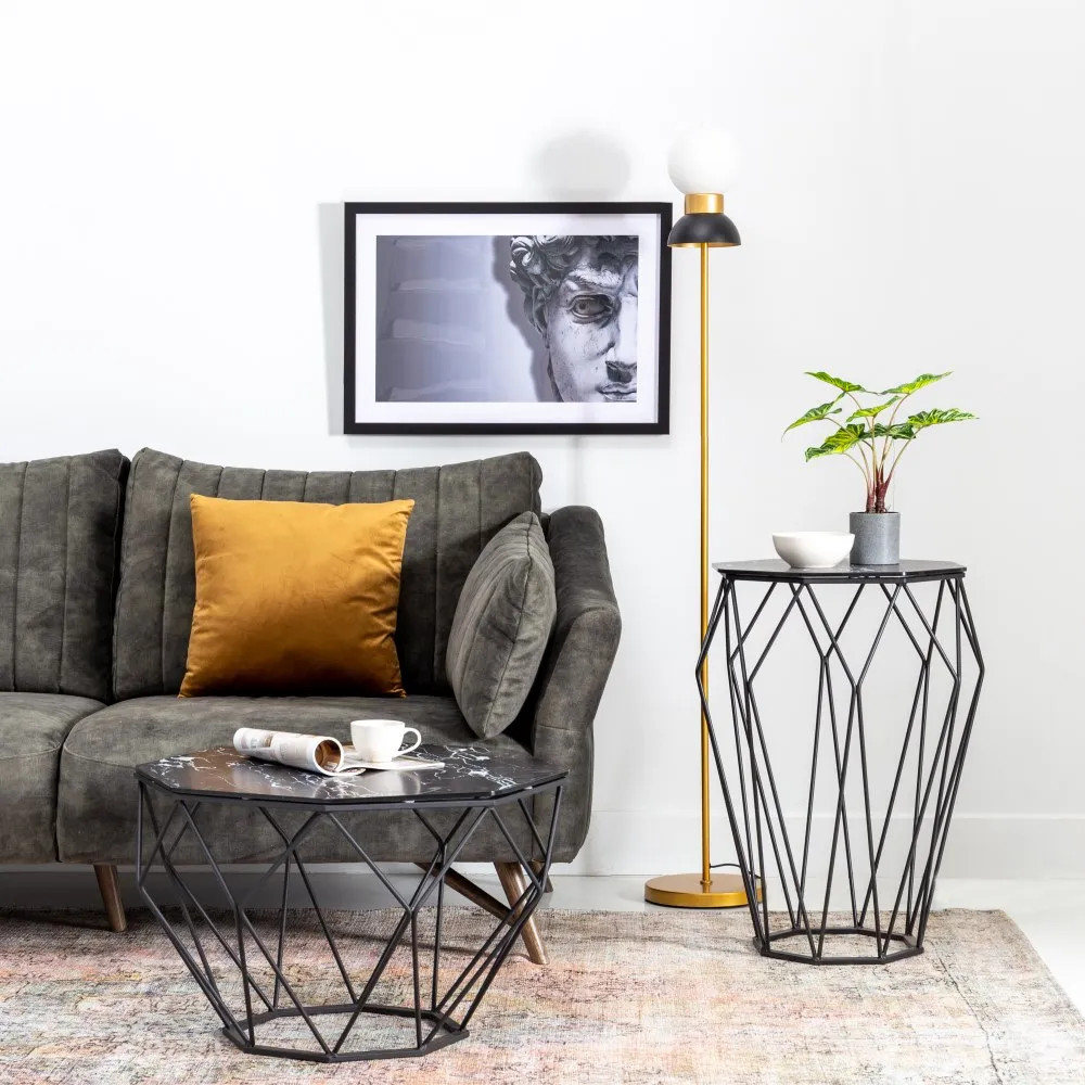 Masuta sufragerie Hexagon, negru, metal sticla [3]