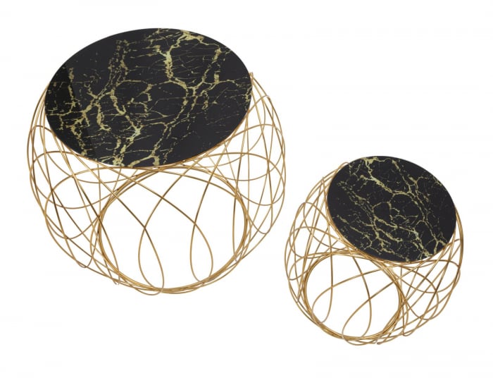 Set masute Ball aurii cu structură sferică și blaturi negre din sticlă marmurată [3]