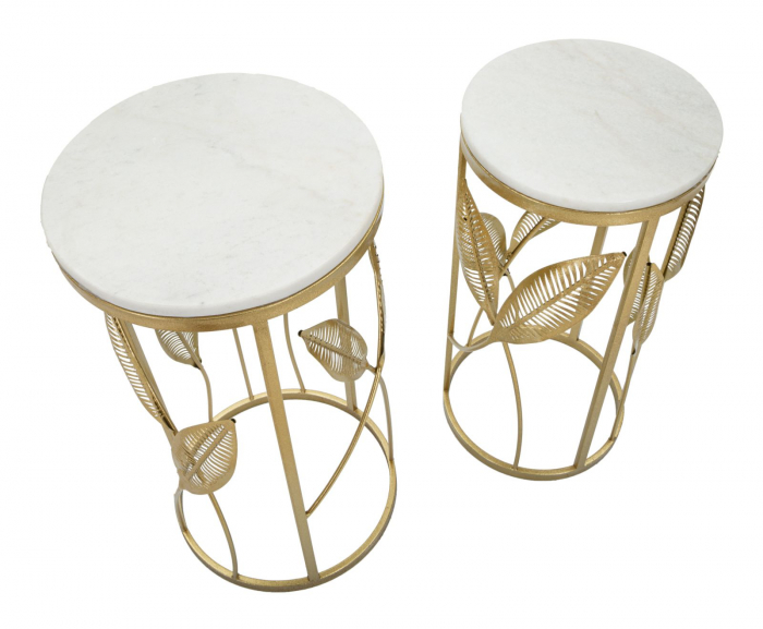 Masute cafea Leaf, set 2 buc, metal/mdf, auriu [2]