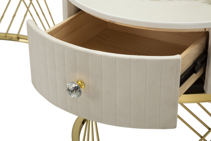 Set masute Votix aurii cu blat marmorat si sertar crem din catifea cu buton cristal [7]