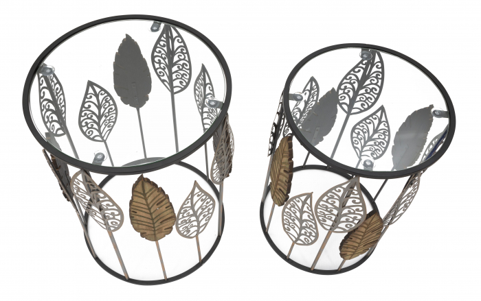 Masute Foglie, set 2 buc, fier/sticla, multicolor [3]