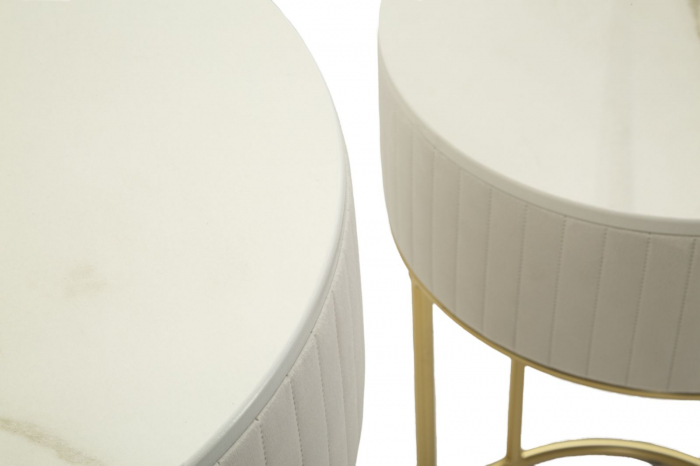 Set masute Wedding rotunde aurii cu blat marmorat si baza catifea crem [3]