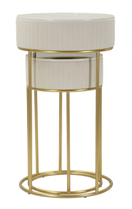 Set masute Wedding rotunde aurii cu blat marmorat si baza catifea crem [6]