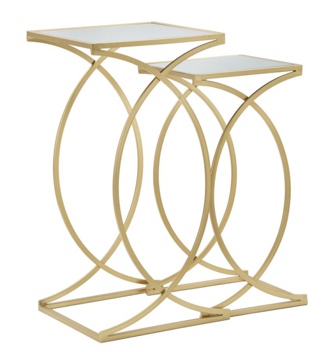 Set masute aurii Simply cu blat din oglindă și design decorativ simetric și aerisit [1]