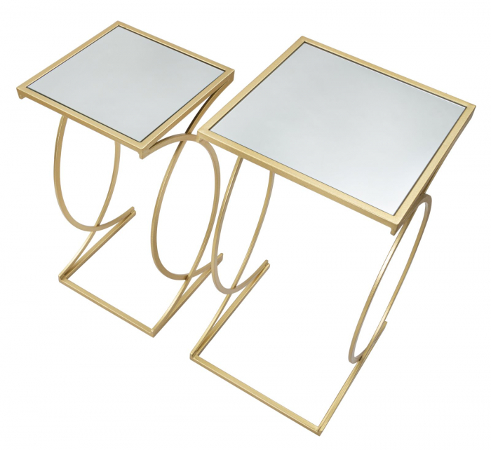 Set masute aurii Simply cu blat din oglindă și design decorativ simetric și aerisit [5]