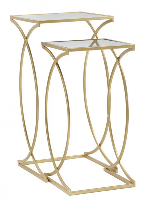 Set masute aurii Simply cu blat din oglindă și design decorativ simetric și aerisit [3]