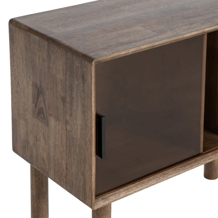 Mobilier auxiliar din lemn maro cu compartimente si usa din sticla [6]