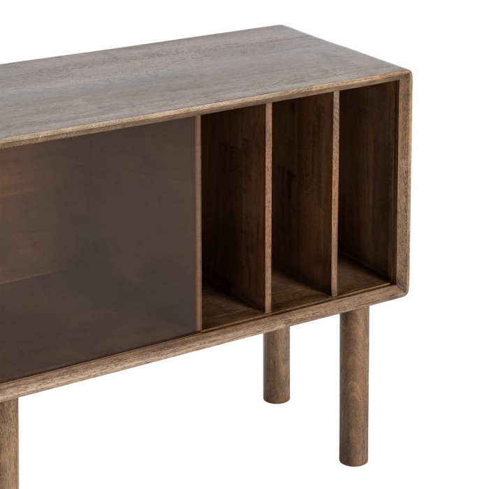 Mobilier auxiliar din lemn maro cu compartimente si usa din sticla [5]