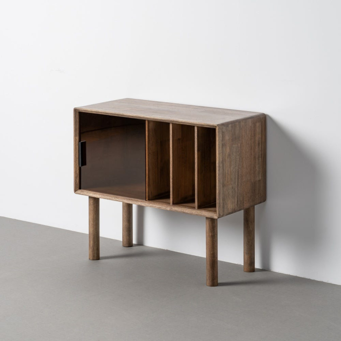 Mobilier auxiliar din lemn maro cu compartimente si usa din sticla [2]