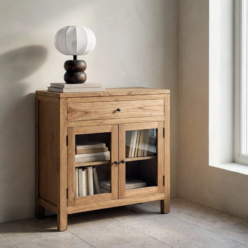 Mobilier hol din lemn de mindi cu uși din sticlă și sertar [2]