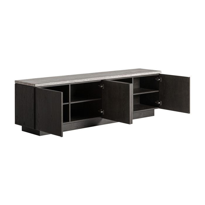 Mobilier TV din lemn de frasin cu blat din travertin gri Rignac [3]