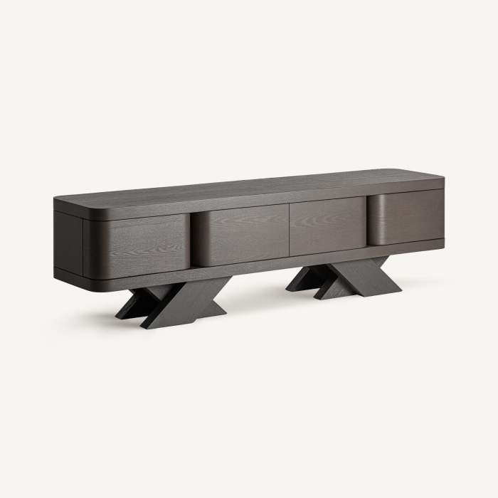 Mobilier TV din stejar masiv negru cu picioare X art deco [2]