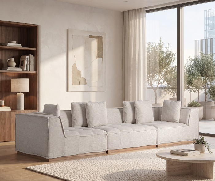 Modul colț canapea modulară exterior HoReCa din aluminiu maro cu stofă bej [2]