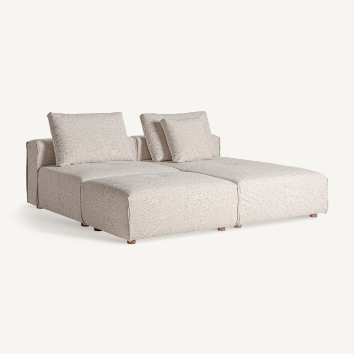 Șezlong modular cu șezut adânc din țesătură texturată crem-bej, două perne și picioare maro [5]