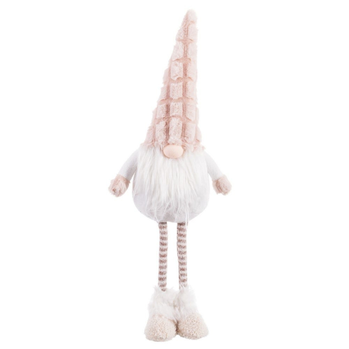 Moș Crăciun decorativ alb cu căciulă bej rozaliu din stofă 60 cm [1]