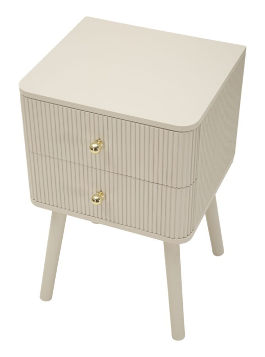 Noptieră albă din lemn de pin și MDF cu două sertare texturate design modern [4]
