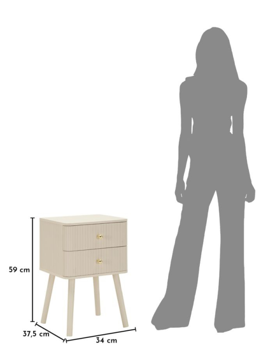 Noptieră albă din lemn de pin și MDF cu două sertare texturate design modern [9]