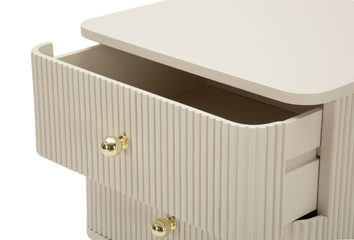 Noptieră albă din lemn de pin și MDF cu două sertare texturate design modern [6]