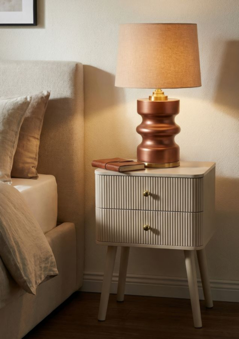 Noptieră albă din lemn de pin și MDF cu două sertare texturate design modern [8]