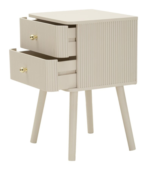 Noptieră albă din lemn de pin și MDF cu două sertare texturate design modern [3]