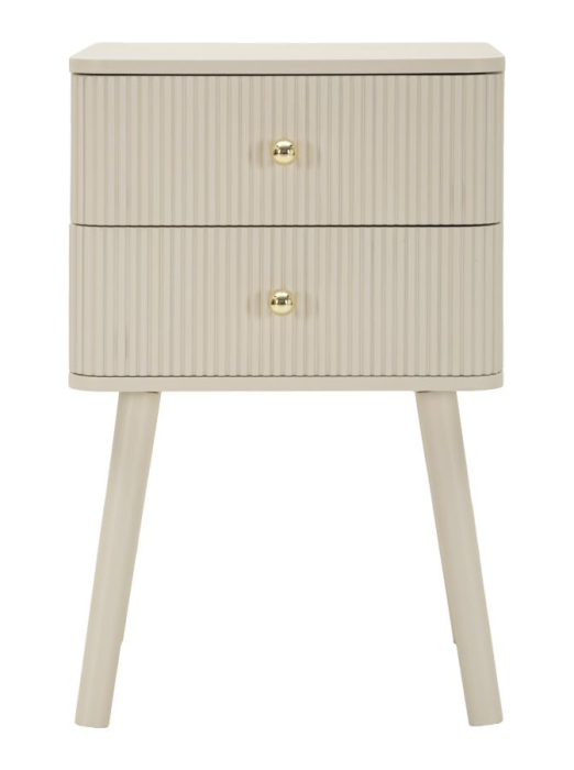 Noptieră albă din lemn de pin și MDF cu două sertare texturate design modern [2]