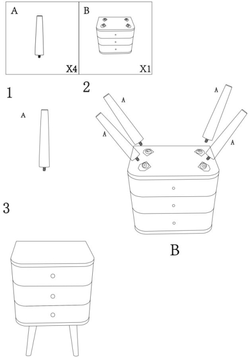 Noptieră albă din lemn de pin și MDF cu trei sertare texturate design modern [10]