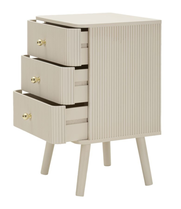 Noptieră albă din lemn de pin și MDF cu trei sertare texturate design modern [4]