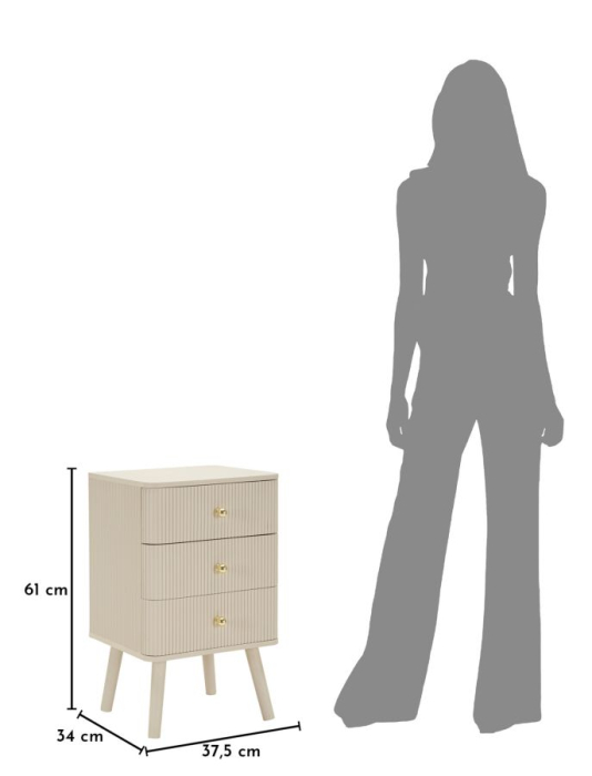 Noptieră albă din lemn de pin și MDF cu trei sertare texturate design modern [9]