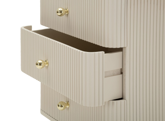 Noptieră albă din lemn de pin și MDF cu trei sertare texturate design modern [5]