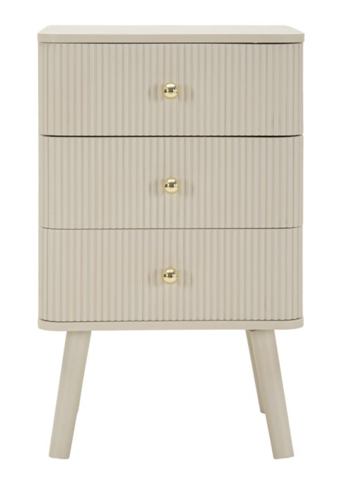 Noptieră albă din lemn de pin și MDF cu trei sertare texturate design modern [3]