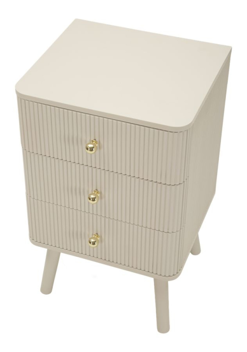 Noptieră albă din lemn de pin și MDF cu trei sertare texturate design modern [6]