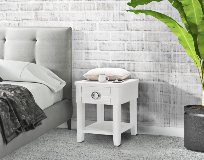 Noptiera alba Shine, lemn brad, MDF [2]