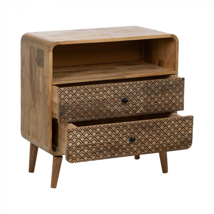 Comoda boho artizanala din mango cu detalii gravate [3]