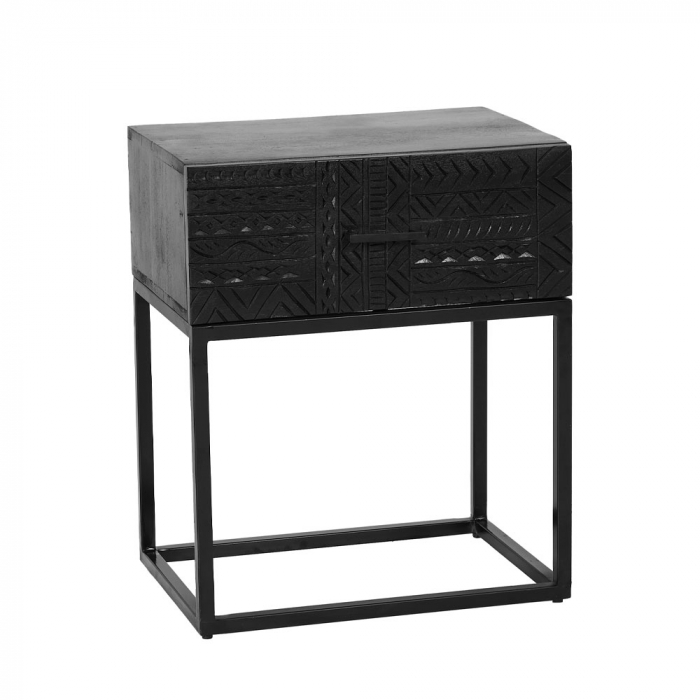 Noptiera Aztec cu sertar sculptat negru eleganta [1]
