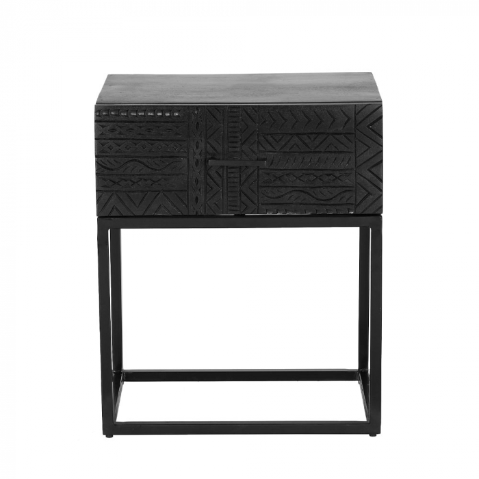 Noptiera Aztec cu sertar sculptat negru eleganta [2]